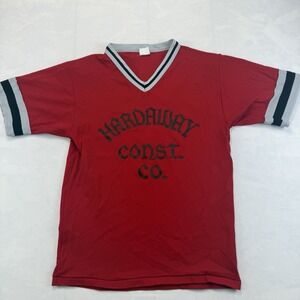Vintage 70s Hardaway Const Co #18 Football Jersey Red Striped V Neck Medium